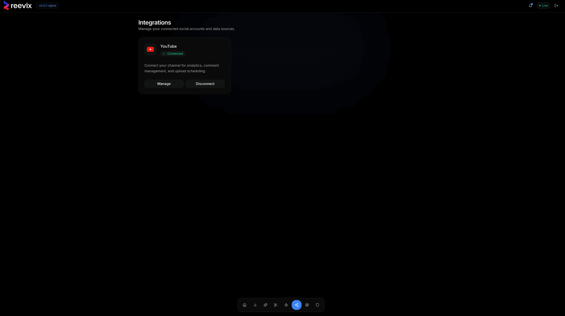 Reevix AI Platform Integrations - YouTube & LinkedIn Connection